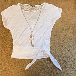 Lacy Back, Tie Front,  Cream-Colored Blouse